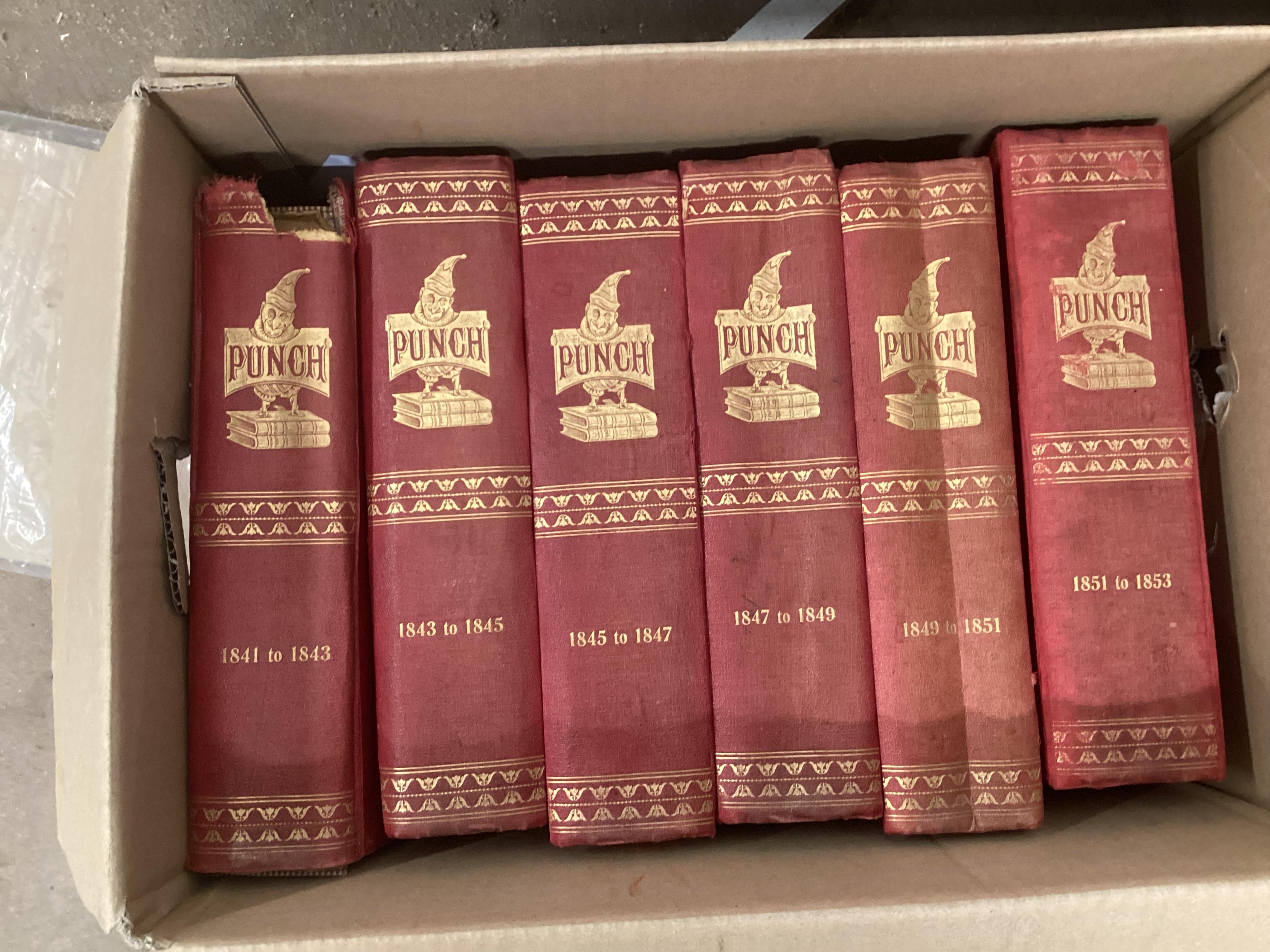 Punch, or the London Charivari Magazine - vols 1841-1891, 1894-1911, (bar 1896), 1913-1915, 1918-1925 and 1926-1930, (bar 1929), various bindings, mixed conditions. (66).